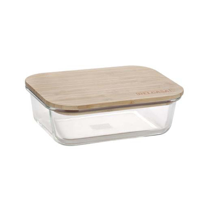 DELCASA Delcasa Glass Rectangular Container w/ Bamboo Lid - 640 ML