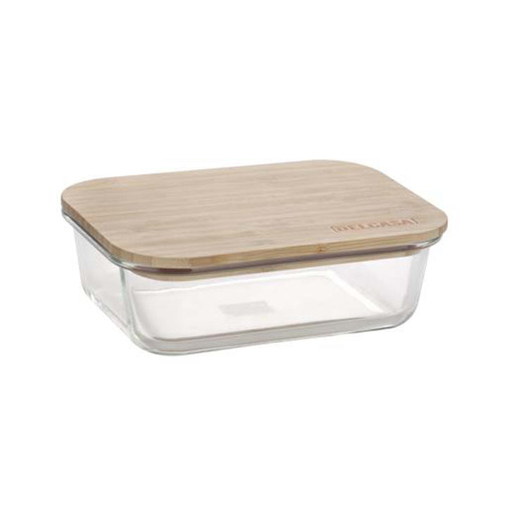 DELCASA Delcasa Glass Rectangular Container w/ Bamboo Lid - 1520ML