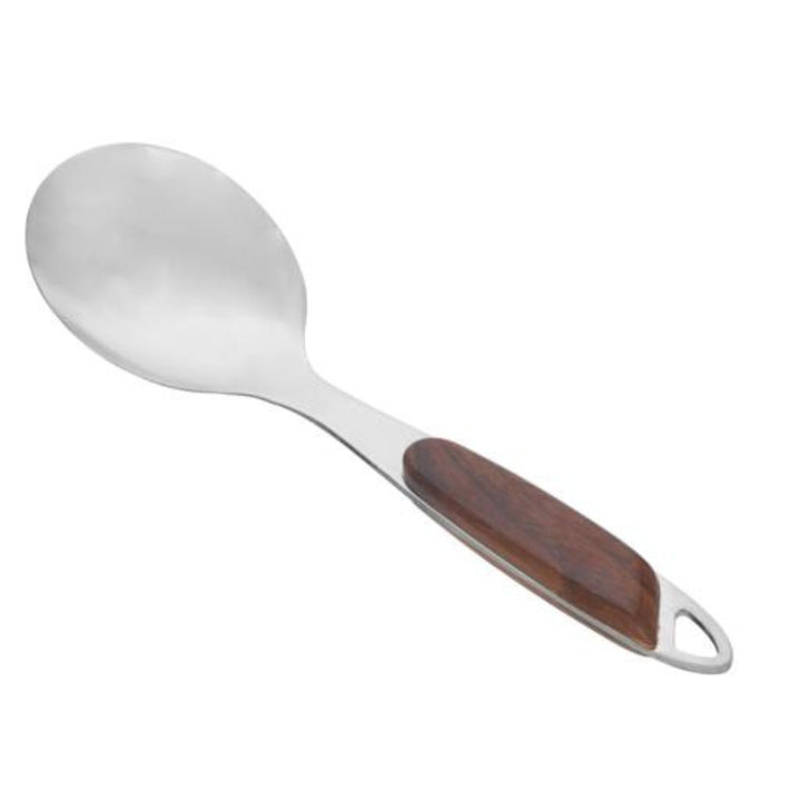 DELCASA Elegant Stainless Steel Rice Spoon with Wooden Handle - 26x7.8CM - Dishwasher Safe - Perfect for Rice, Soup, Desserts & More - Dinner CutleryCrockery Utensil