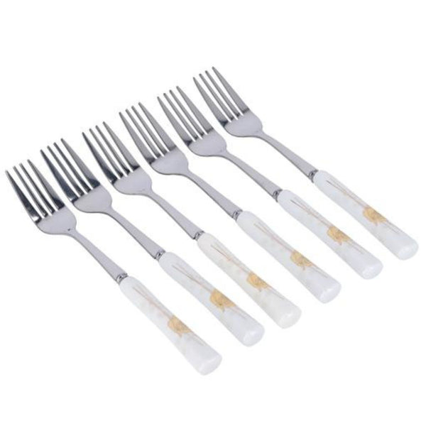 DELCASA Floral Handle Pattern Stainless Steel Dinner Forks - Set of 6 - Perfect for Dining