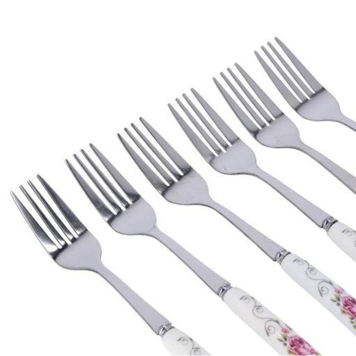 DELCASA Floral Handle Pattern Stainless Steel Dinner Forks - Set of 6 - Perfect for Dining