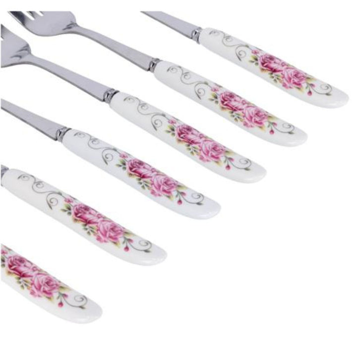 DELCASA Floral Handle Pattern Stainless Steel Dinner Forks - Set of 6 - Perfect for Dining