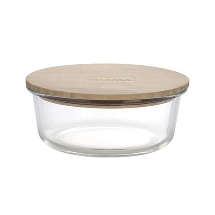 DELCASA Glass Round Container w/ Bamboo Lid - 650ML