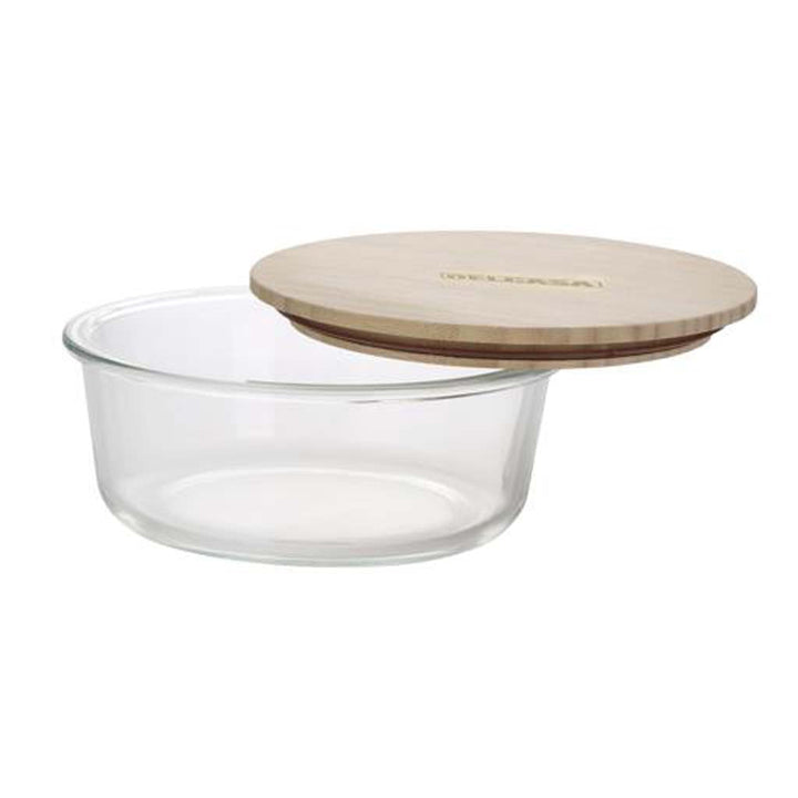 DELCASA Glass Round Container w/ Bamboo Lid - 650ML