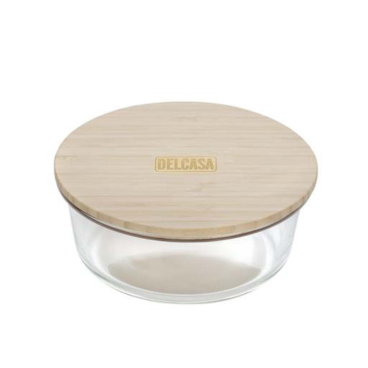 DELCASA Glass Round Container w Bamboo Lid - 400ML