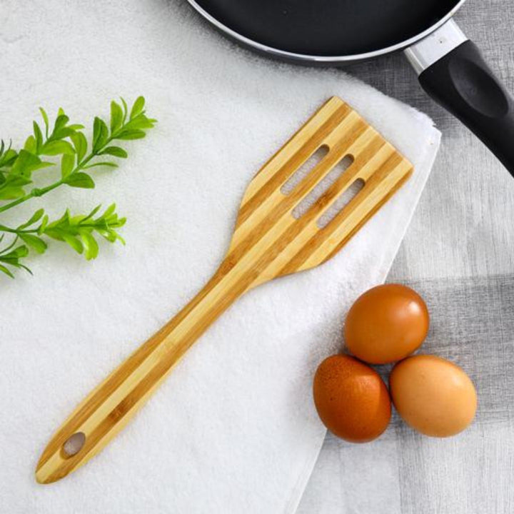 DELCASA Heat-Resistant Bamboo Flat Slotted Turner with Comfortable Grip - Ideal for Cooking and Baking