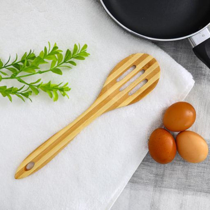 DELCASA Heat Resistant Bamboo Slotted Spoon with Grip - Perfect for Cooking and Baking