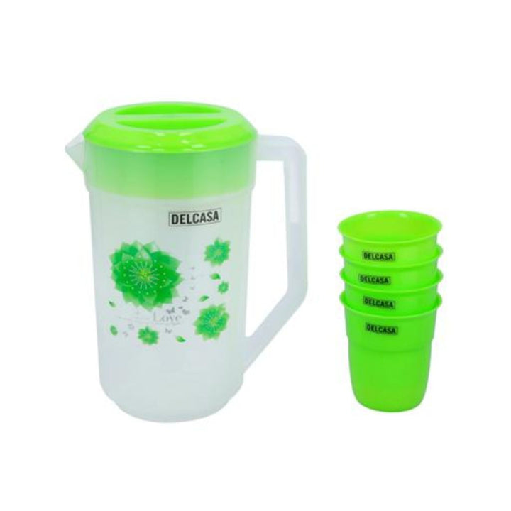 DELCASA Multi-Purpose Plastic Portable Water Jug with Spill-Proof Lid and 4 Glasses 2.3L - Perfect for Household, Coffee Shop, Restaurant and Picnic Juice