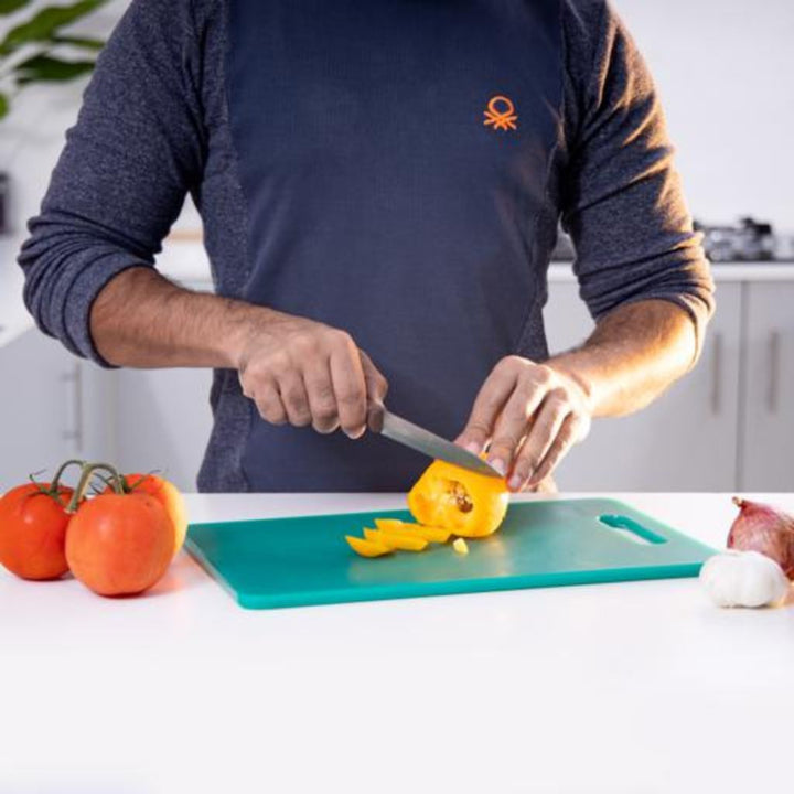 DELCASA Non-Toxic Plastic Cutting Board with Non-Slip Base for Fruits and Vegetables - Featuring Hanging Hole for Convenient Storage and Dual Usage in the Kitchen