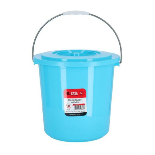 DELCASA Plastic Bucket With Lid - 15 Liter - Strong Handle