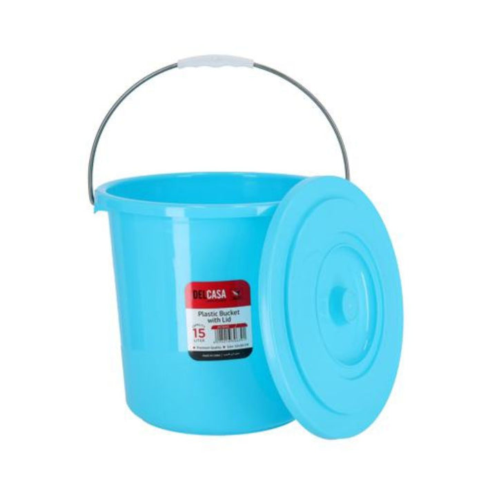 DELCASA Plastic Bucket With Lid - 15 Liter - Strong Handle