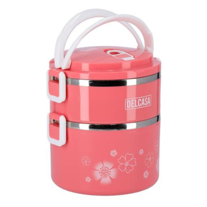 DELCASA Portable 2-Layer Lunch Box with 1.7ml Capacity - Stainless Steel Inner Case, BPA-Free and Detachable Design