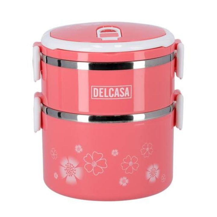 DELCASA Portable 2-Layer Lunch Box with 1.7ml Capacity - Stainless Steel Inner Case, BPA-Free and Detachable Design