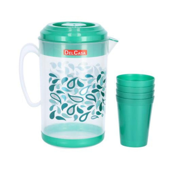 DELCASA Portable Multi-Purpose Water Jug with 4 Glasses - Includes Lid for Picnic, Juice, and More