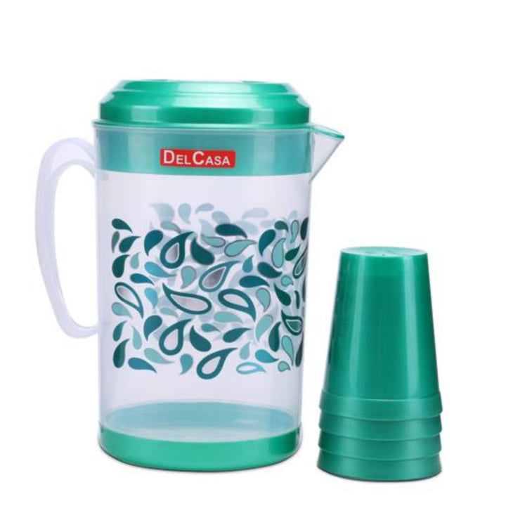 DELCASA Portable Multi-Purpose Water Jug with 4 Glasses - Includes Lid for Picnic, Juice, and More