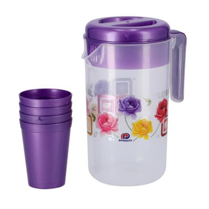 DELCASA Portable Multi-Purpose Water Jug with Lid and 4 Glasses for Water, Picnic, and Juice