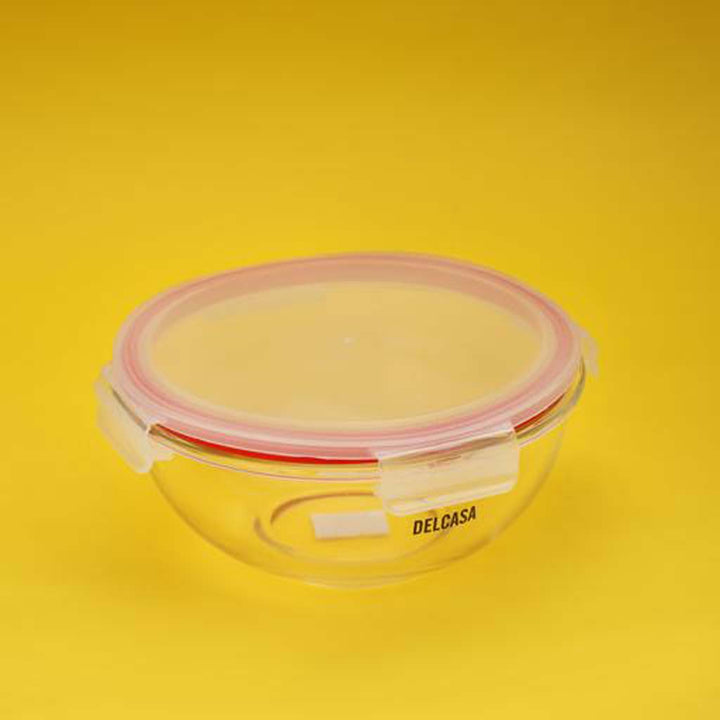 DELCASA Round 2000ml Glass Bowl with PP Lid | Leak-Proof | Dishwasher/Oven/Freezer Safe | Meal Prep Container