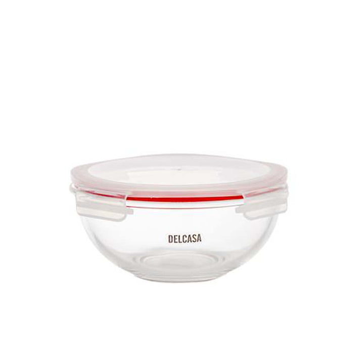 DELCASA Round 2000ml Glass Bowl with PP Lid | Leak-Proof | Dishwasher/Oven/Freezer Safe | Meal Prep Container