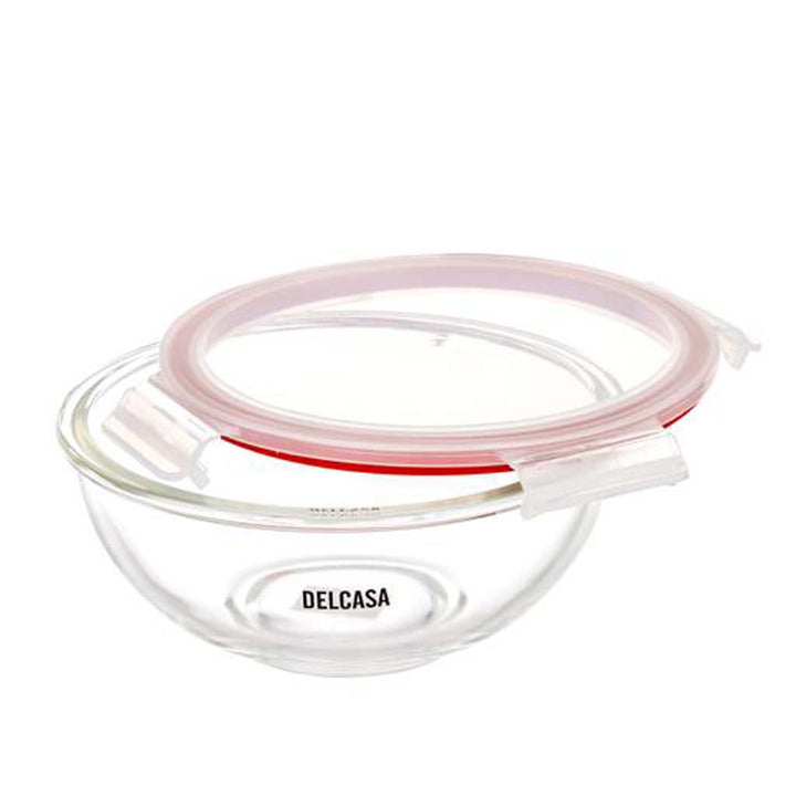 DELCASA Round 2000ml Glass Bowl with PP Lid | Leak-Proof | Dishwasher/Oven/Freezer Safe | Meal Prep Container