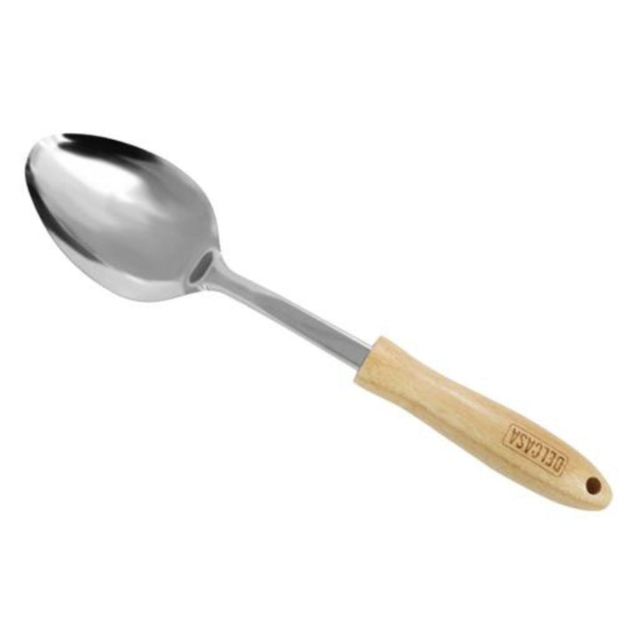 DELCASA Solid Stainless Steel Spoon with Wooden Handle