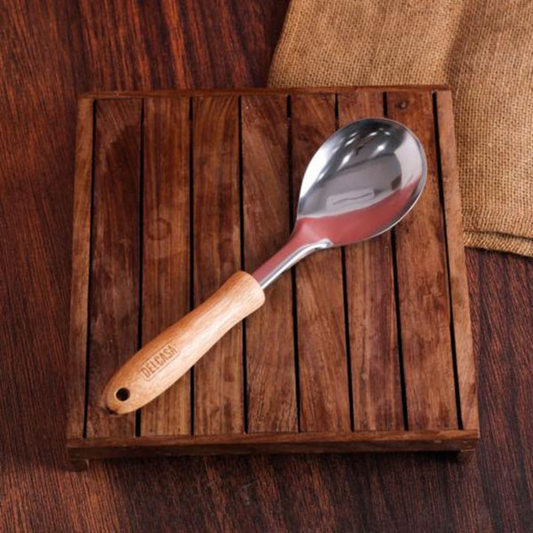 DELCASA Solid Stainless Steel Spoon with Wooden Handle