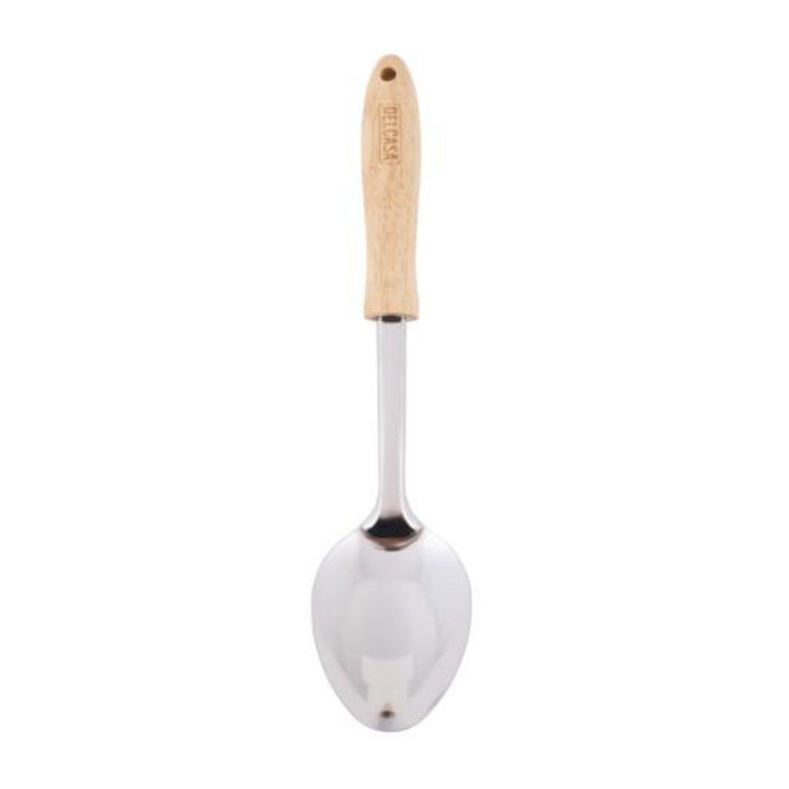 DELCASA Solid Stainless Steel Spoon with Wooden Handle