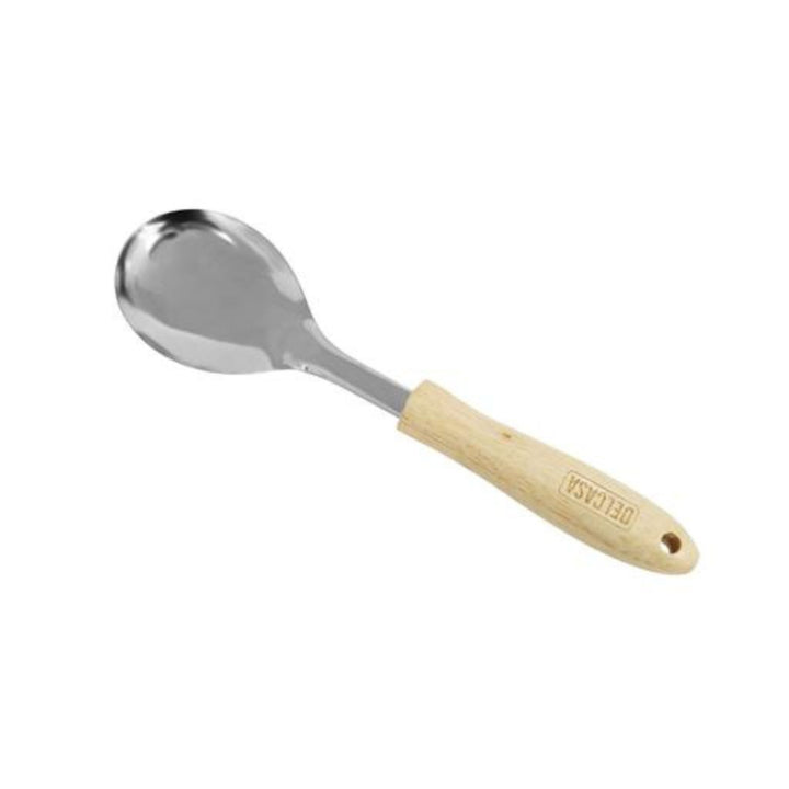 DELCASA Solid Stainless Steel Spoon with Wooden Handle