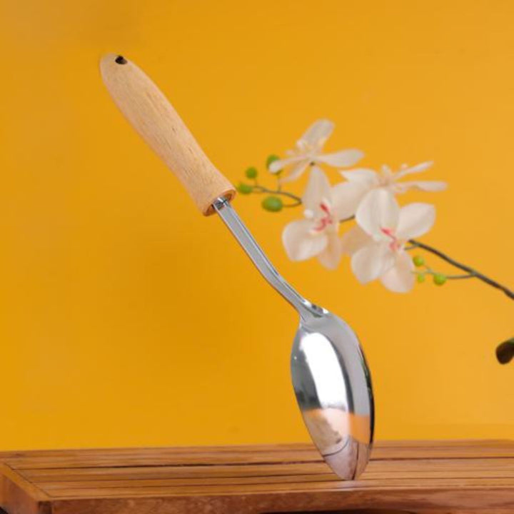 DELCASA Solid Stainless Steel Spoon with Wooden Handle