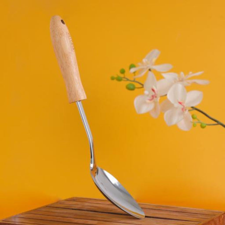 DELCASA Solid Stainless Steel Spoon with Wooden Handle