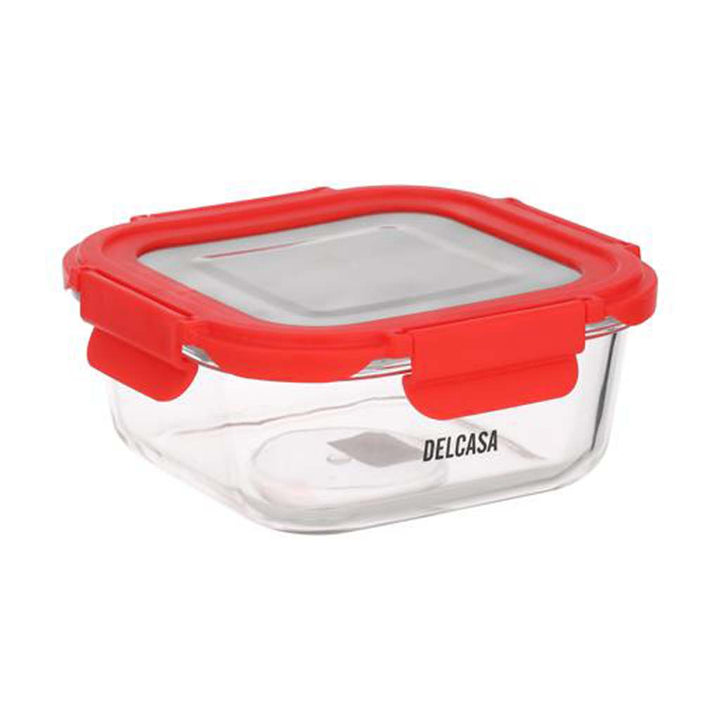 DELCASA Square Airtight Glass Container w/ SS Lid | Borosilicate Glass | 520ml | Dishwasher/Oven/Freezer Safe | Meal Prep w/ Lid