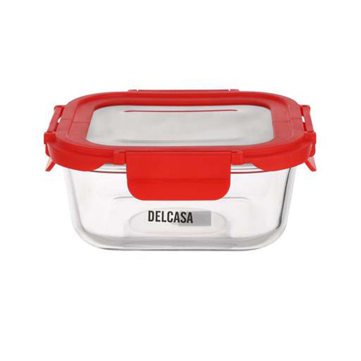 DELCASA Square Airtight Glass Container w/ SS Lid | Borosilicate Glass | 520ml | Dishwasher/Oven/Freezer Safe | Meal Prep w/ Lid