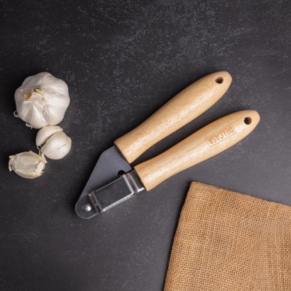 DELCASA Stainless Steel Garlic Crusher With Wooden Handle