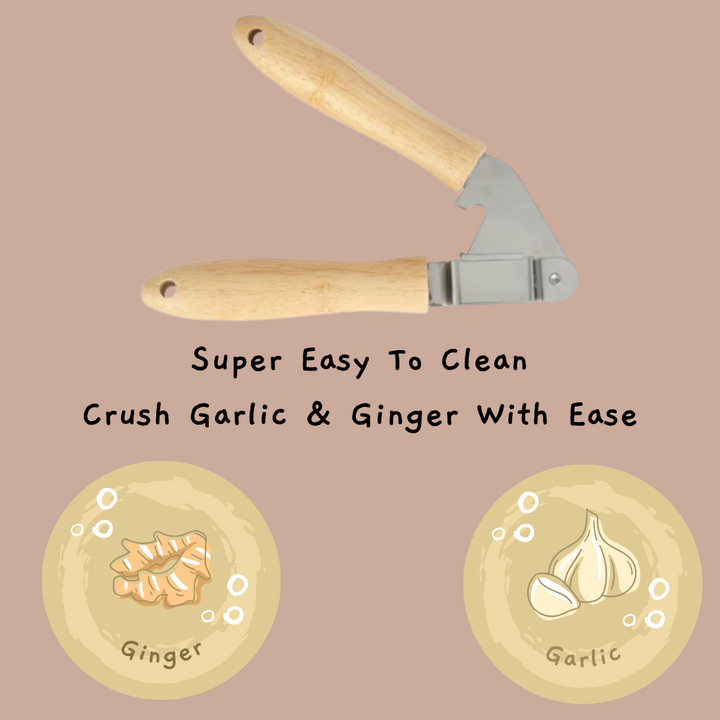 DELCASA Stainless Steel Garlic Crusher With Wooden Handle