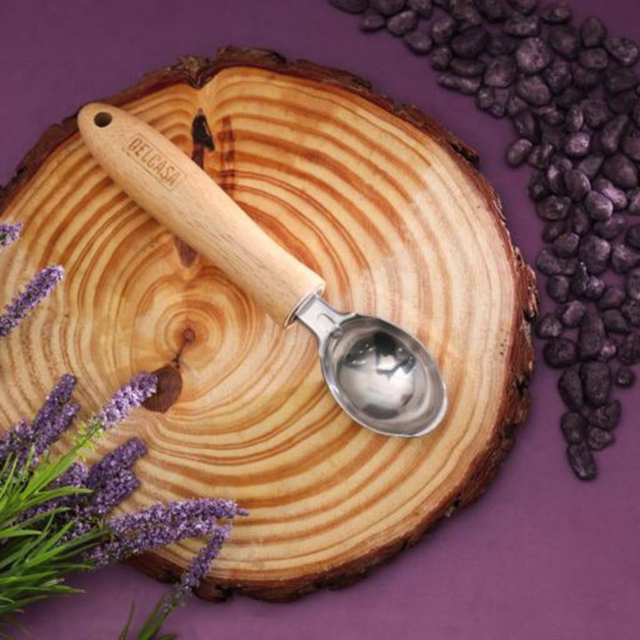 DELCASA Stainless Steel Ice Cream Spoon with Wooden Handle