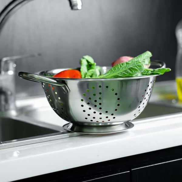 DELCASA Stainless Steel Micro-Perforated Strainer 20cm w/ Riveted Handle & Footed Design for Pasta, Noodles, Vegetables, Spaghetti, & Fruit
