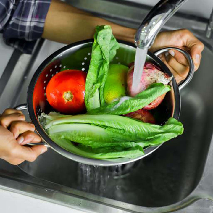 DELCASA Stainless Steel Micro-Perforated Strainer 20cm w/ Riveted Handle & Footed Design for Pasta, Noodles, Vegetables, Spaghetti, & Fruit