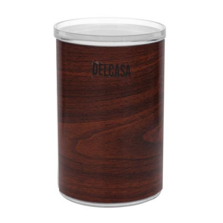 DELCASA Stylish Wooden Round Canister with 1440ml Capacity (DC2117) - Made from 100% Food Grade and BPA-Free Material, Durable and Unbreakable for Everyday Use.