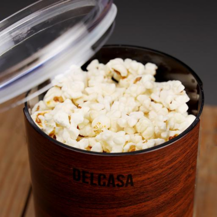 DELCASA Stylish Wooden Round Canister with 1440ml Capacity (DC2117) - Made from 100% Food Grade and BPA-Free Material, Durable and Unbreakable for Everyday Use.