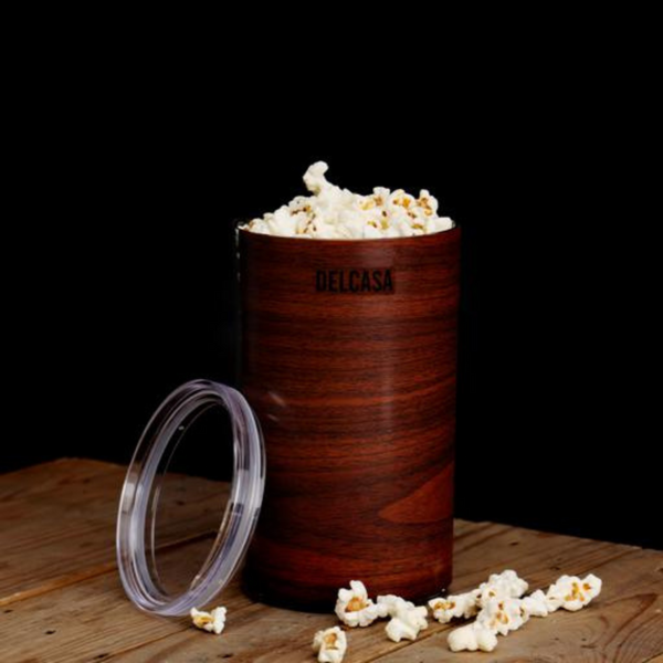 DELCASA Stylish Wooden Round Canister with 1440ml Capacity (DC2117) - Made from 100% Food Grade and BPA-Free Material, Durable and Unbreakable for Everyday Use.