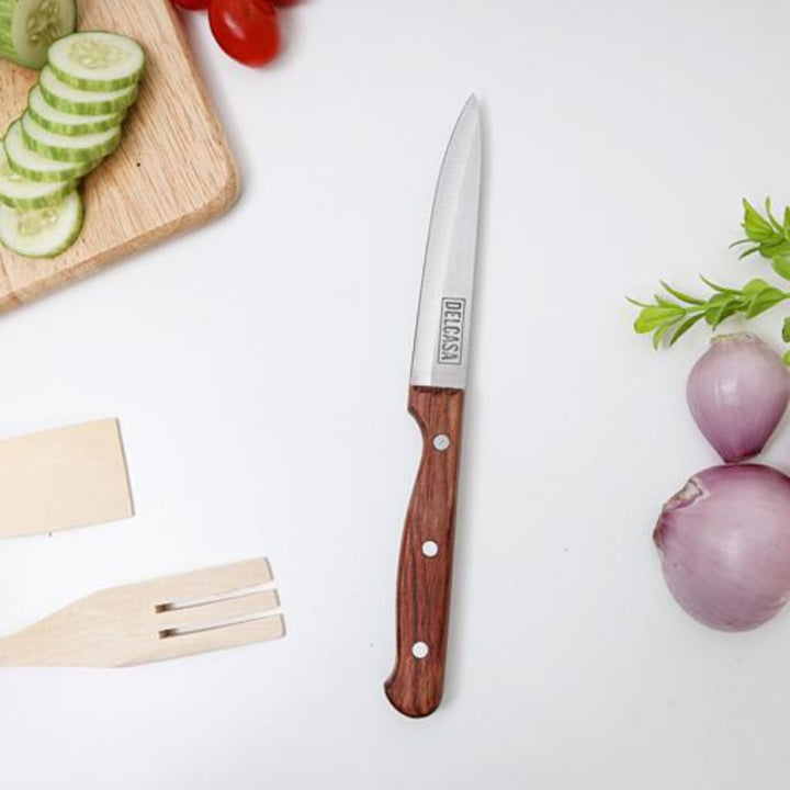 DELCASA Utility Knife with Wooden Handle and Ultra Sharp Stainless Steel Blade (DC1832), 12.7cm  Ideal for Cutting, Chopping and More  Fade Proof and All-Purpose for Small Kitchen Use