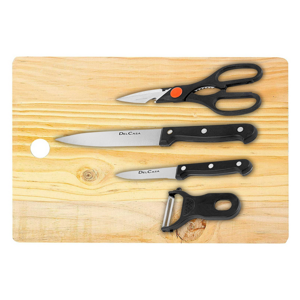 DELCASA 4 pcs Kitchen Tool & Wooden Cutting Board