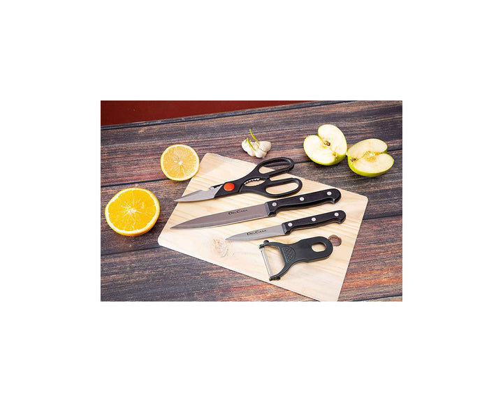 DELCASA 4 pcs Kitchen Tool & Wooden Cutting Board