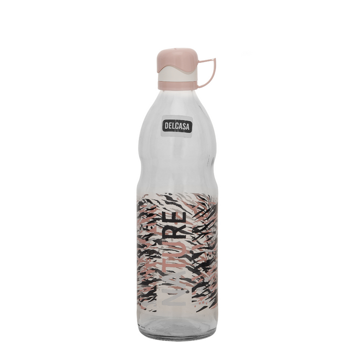 Decorated Glass Water Bottle with Hanging Lid