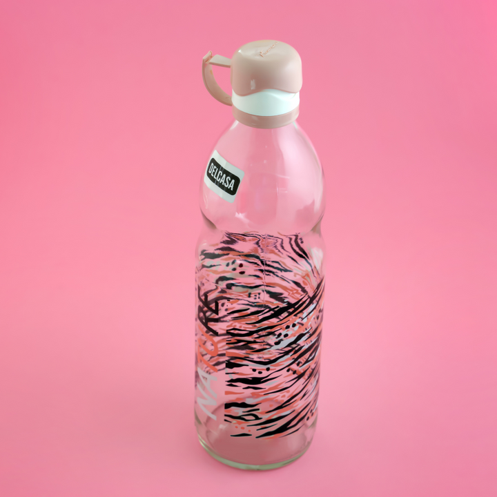 Decorated Glass Water Bottle with Hanging Lid