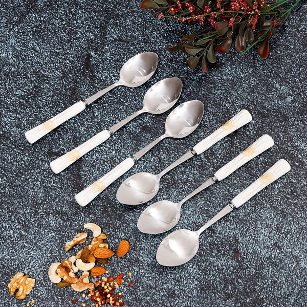 Floral Handle Pattern Stainless Steel Dinner Spoons, Perfect for Dining Set of 6