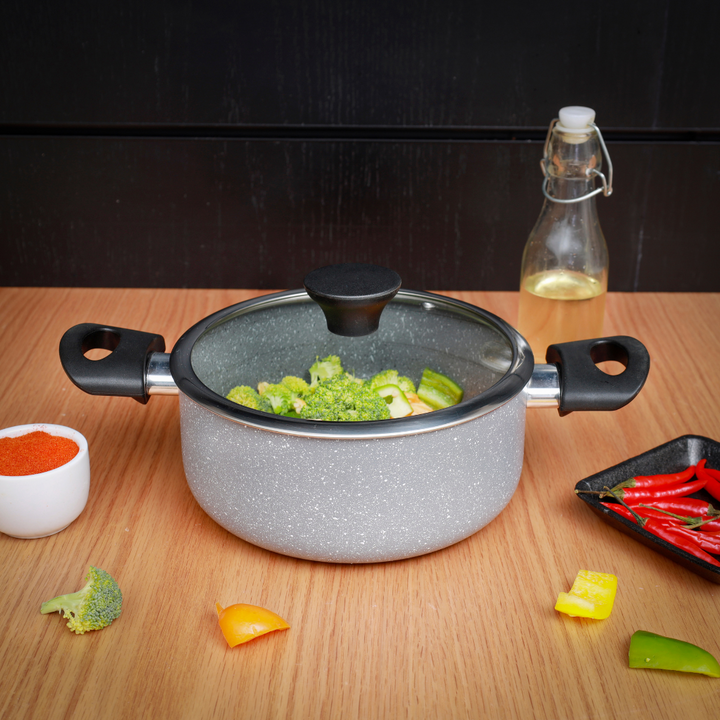 Granite Coated Aluminum Non-Stick Casserole Glass Lid