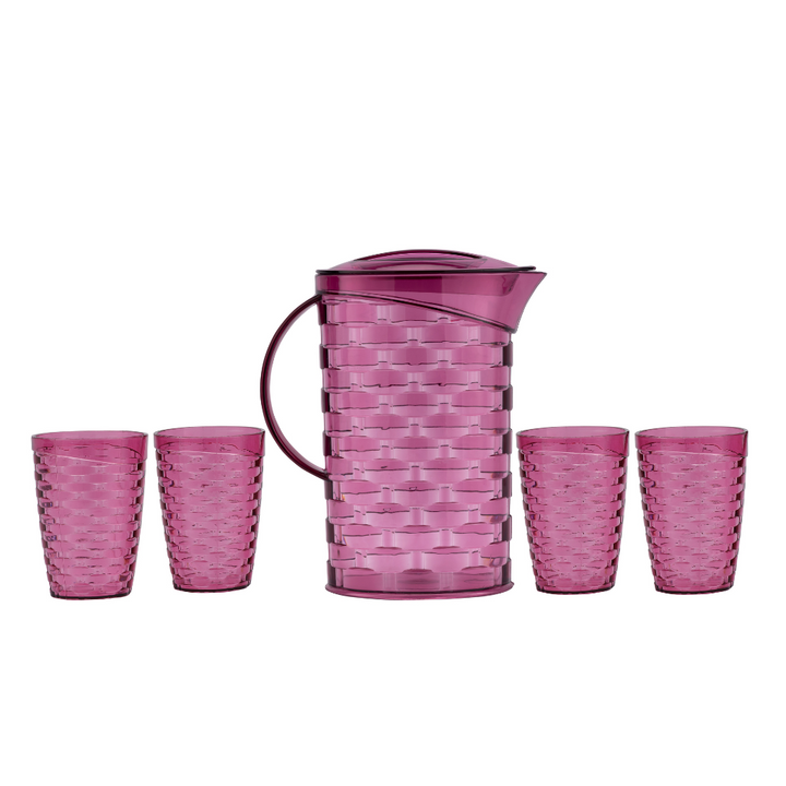 High-Quality Polystyrene Glasses & Jug Set, BPA & Lead-Free, Drink Set of 5Pcs