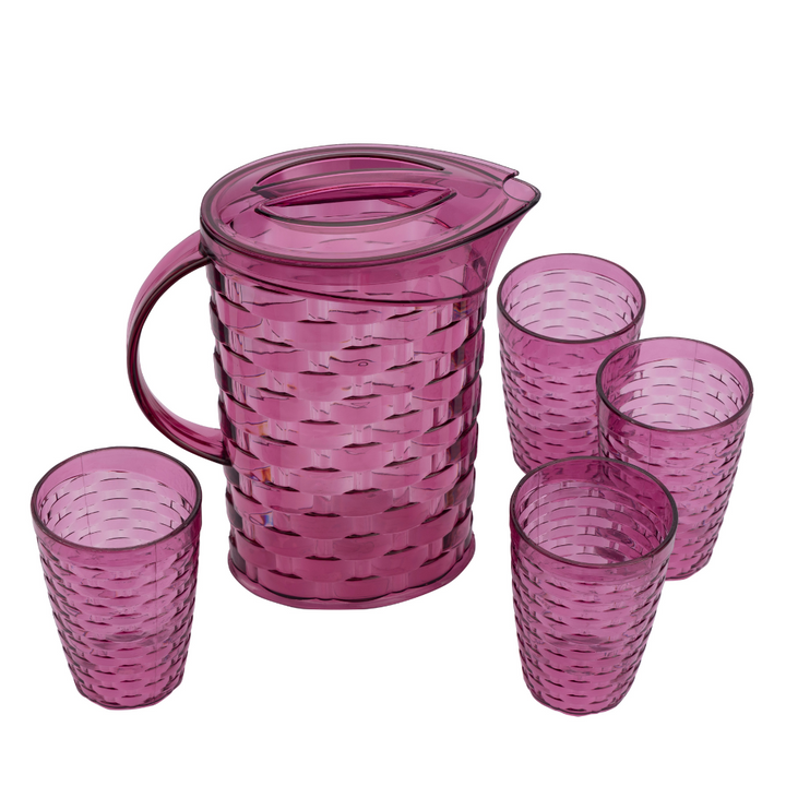 High-Quality Polystyrene Glasses & Jug Set, BPA & Lead-Free, Drink Set of 5Pcs