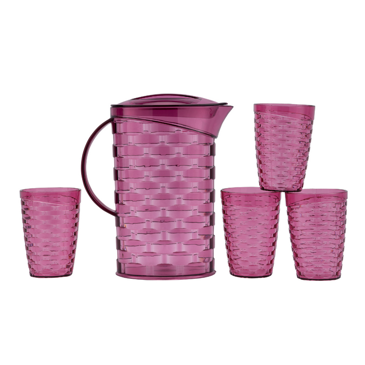 High-Quality Polystyrene Glasses & Jug Set, BPA & Lead-Free, Drink Set of 5Pcs