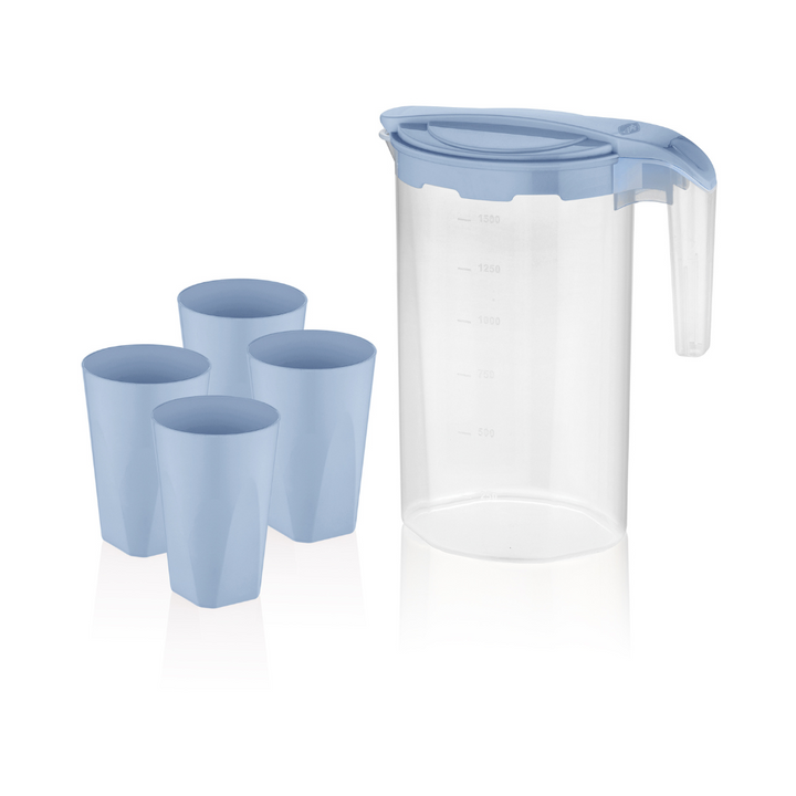 High-Quality Polystyrene Glasses & Jug Set, Drink Set of 5Pcs